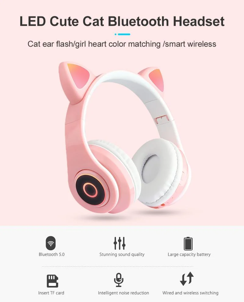 Christmas Present Party Sport Flash Light Headphone Cat Wireless Cat Ear Headset Headphone