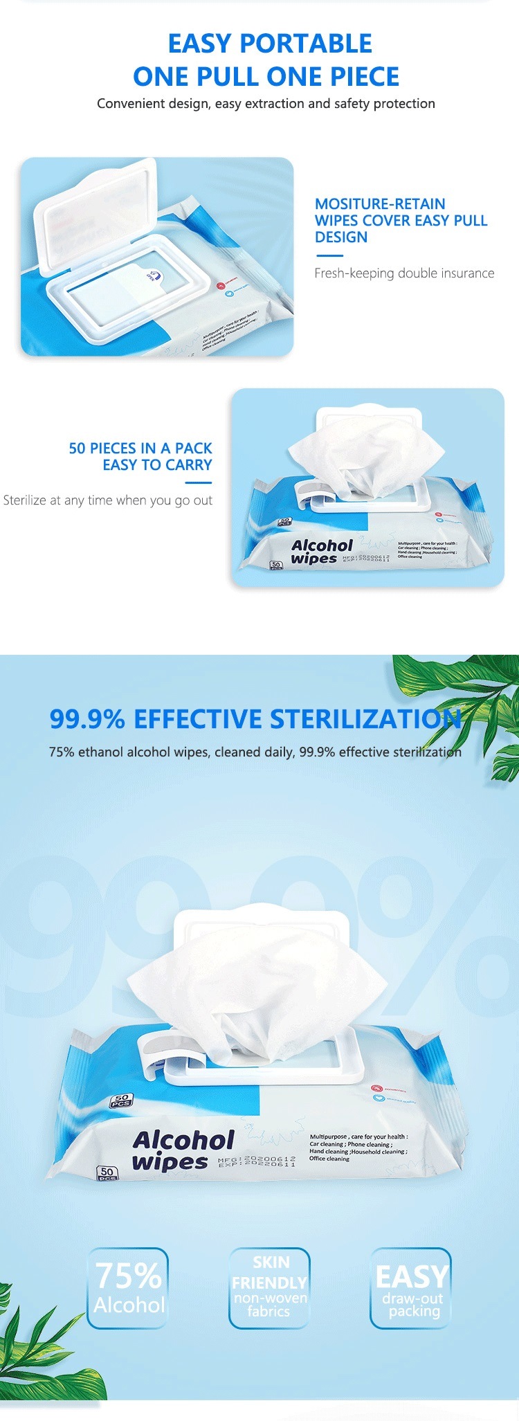 Top Protection Kill 99.9% Germs Anti Bacterial Wet Wipes Alcohol Wet Wipescleaning Wet Wipes