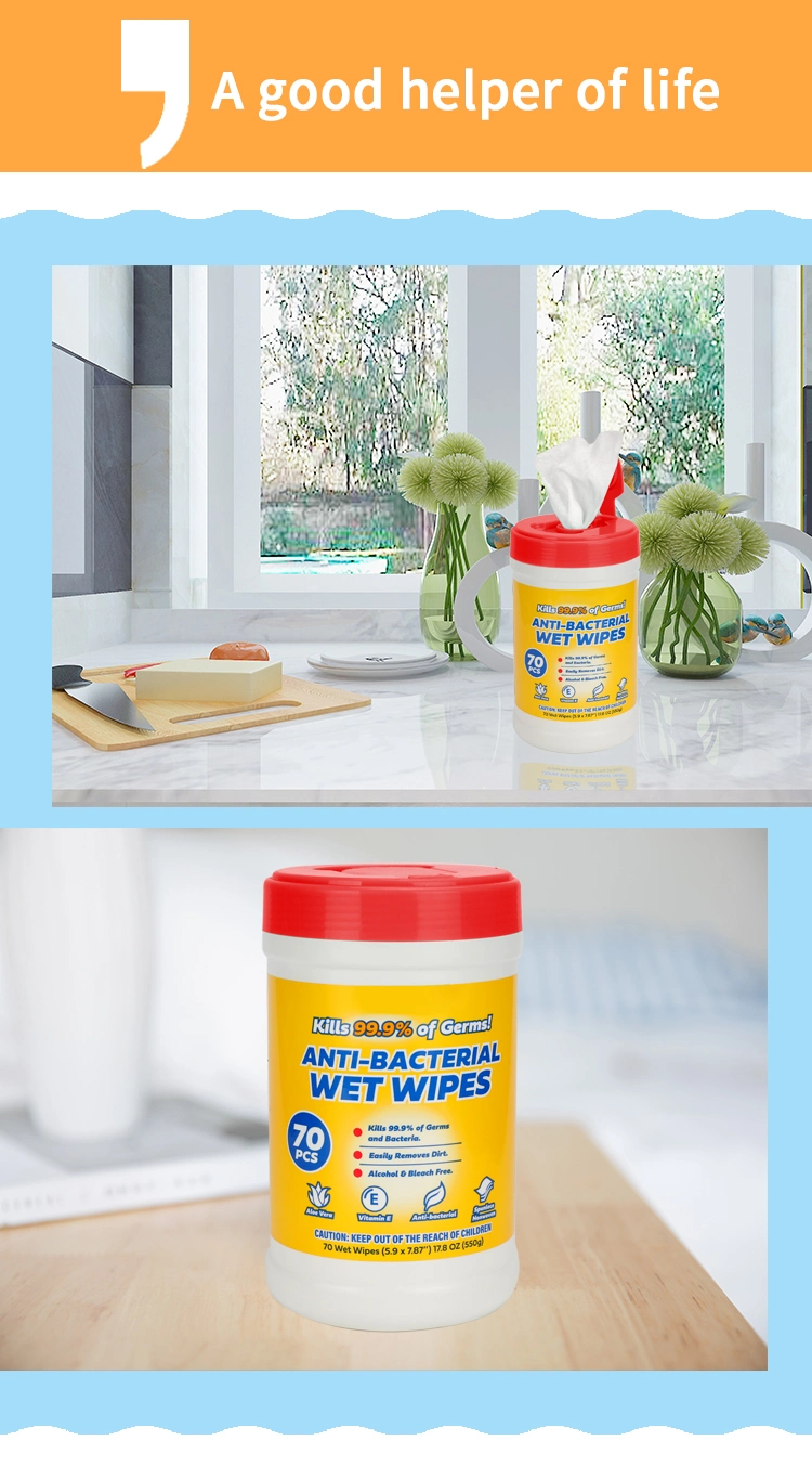70 Ounts Kill 99.8% Bacterail Wet Wipes for Household School Office Cleaning Wipes Canister Wipe