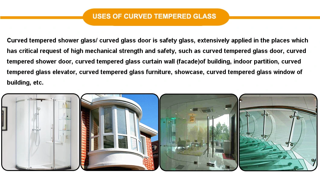 8mm 10mm 12mm Curved Tempered Glass Curved Shower Walls