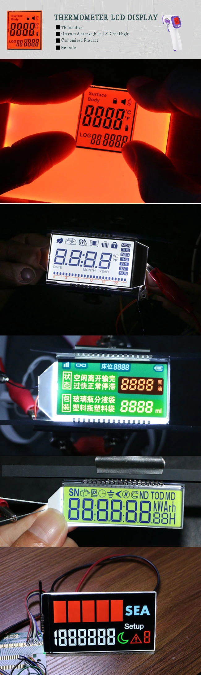 China Manufacturer OEM 7 Segment LCD 4 Digit HD Tn Flag Display