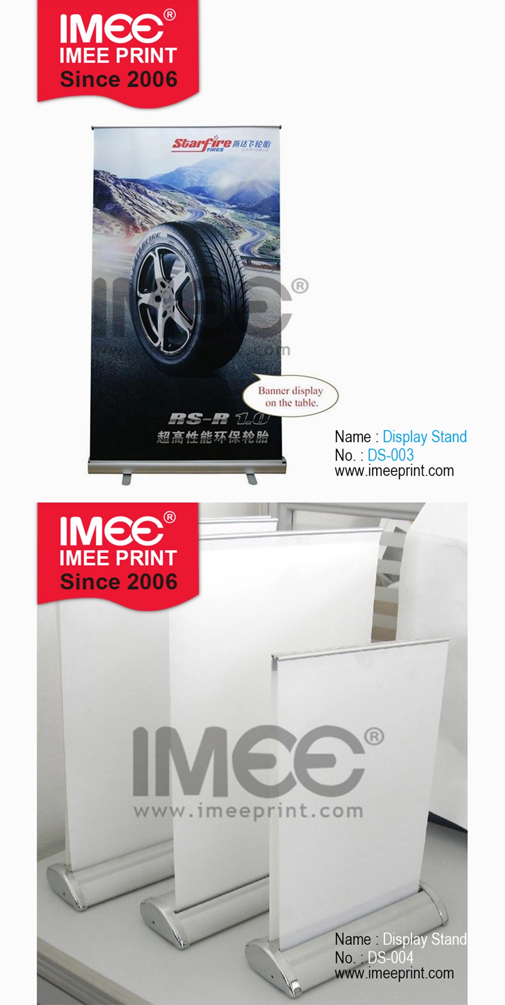 Imee Printing Custom China Cheap Desk Banner Display Stand