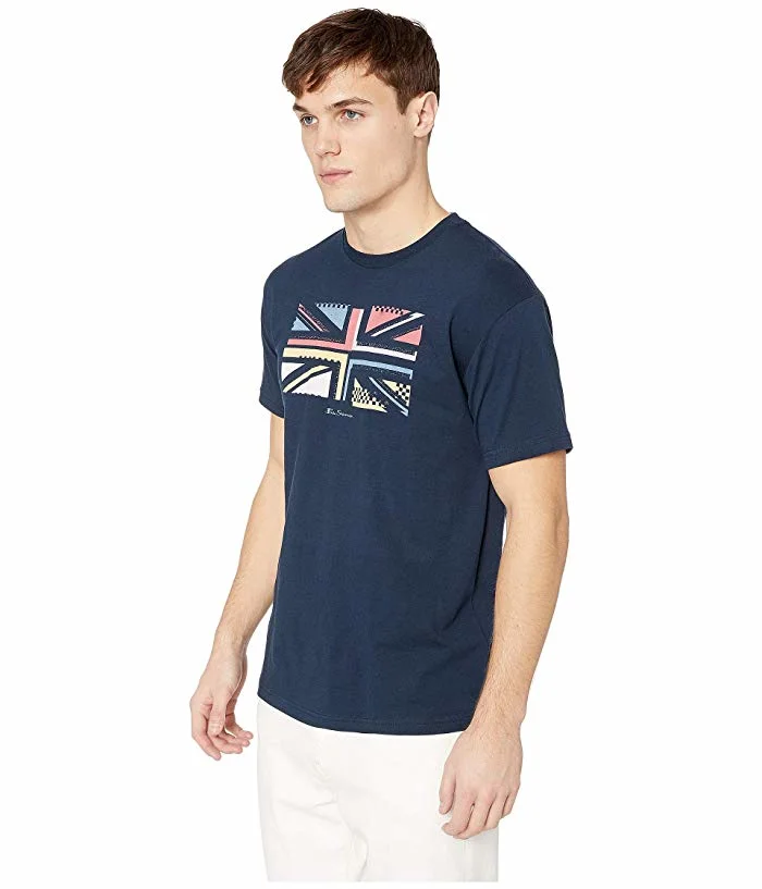 Custom Latest Design Navy Blue Tshirt Flag Printing Cotton Tshirt