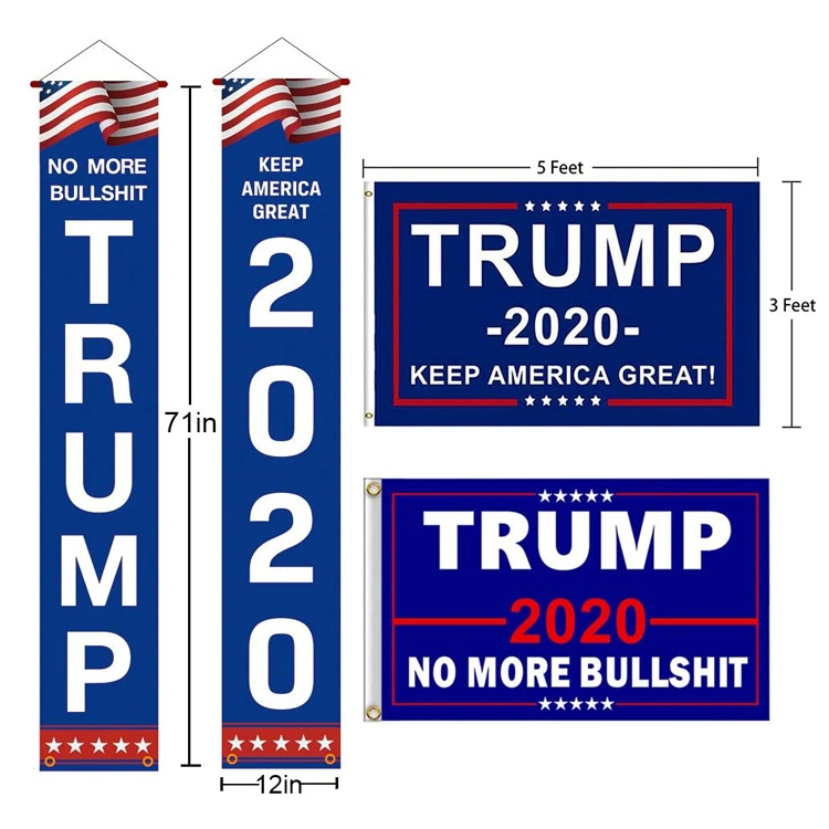 Trump 2020 Flags Porch Sign Banners No More Bullshit Trump 2020 Large Door Banners