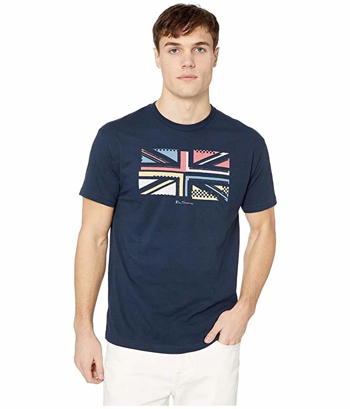 Custom Latest Design Navy Blue Tshirt Flag Printing Cotton Tshirt