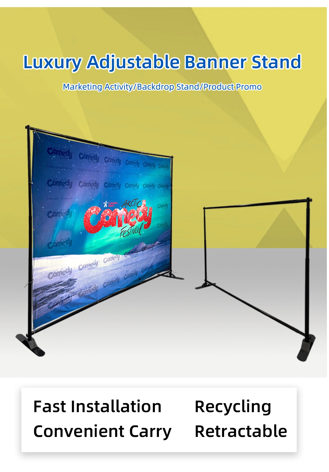 8' X 8' Adjustable Telescopic Display Backdrop Stand Step and Repeat for Trade Show, Photo Booth, Wall Exhibitor Background with Carrying Bag
