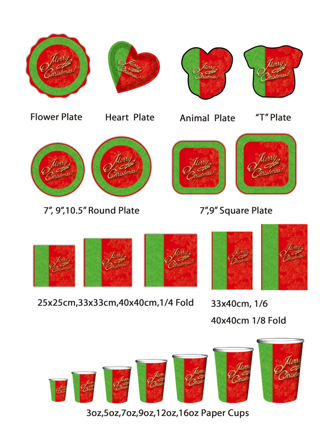 Christmas Printed Napkin/Plate/Cup/Horn/Table Cover/Hat/Blowout/Flag in Floor Display