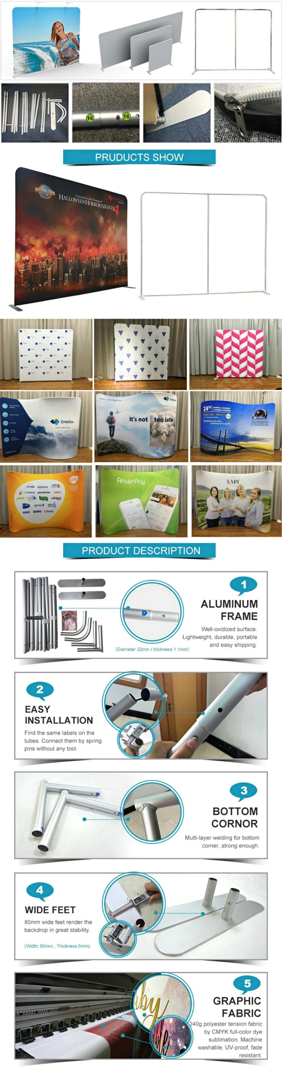 Tradeshow Exhibition Tension Fabric Tube Display Backdrop Stand