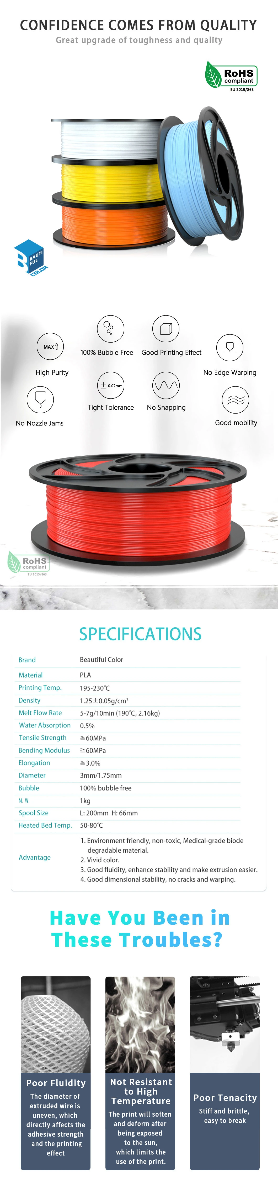 Tronhoo 23 Colors Neat Winding Hot Selling PLA/TPU/PETG 3D Printer Printing Material Filament