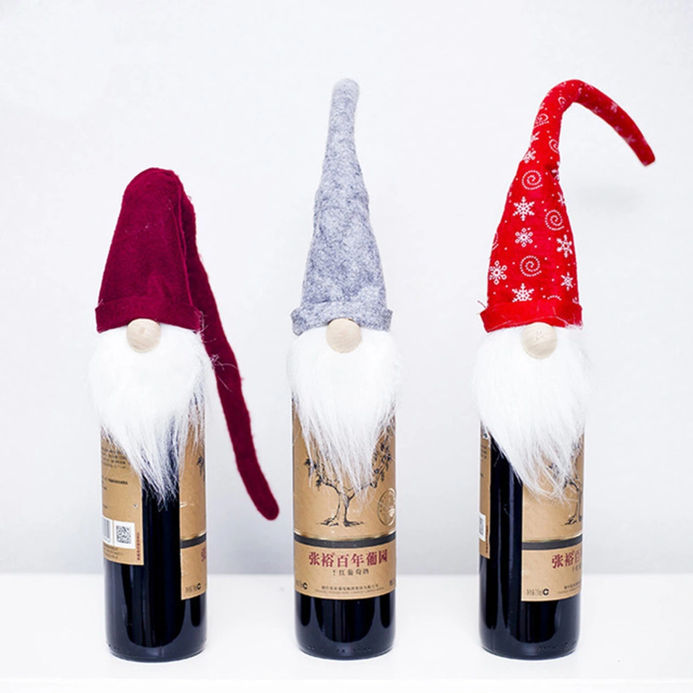 Xmas Wine Bottle Hat Covers Santa Snowman Table