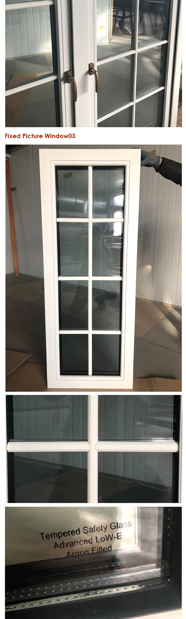 White Aluminum Profile Solid Red Oak Wood Outward Opening Window with Grill Design