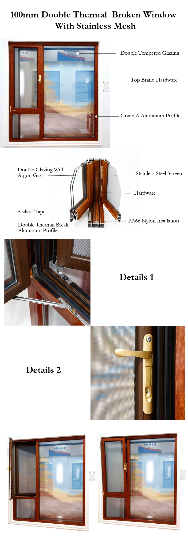 Aluminum Outward Opening Window Aluminum Casement Window