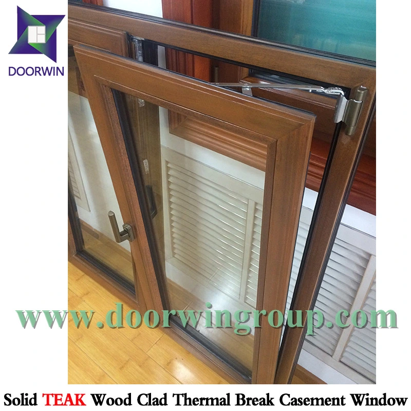 Seamless Aluminum Corner Inward Opening Window, Wood Aluminum Casement Window for California USA Clients