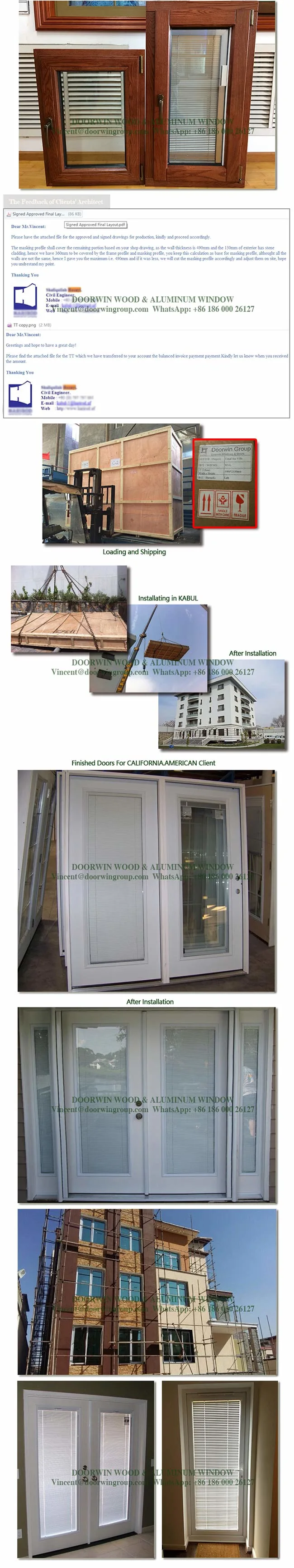 Aluminum Clad Wood Casement Window Built-in Blinds Integral Shutter Inward Opening Window Afghan Client