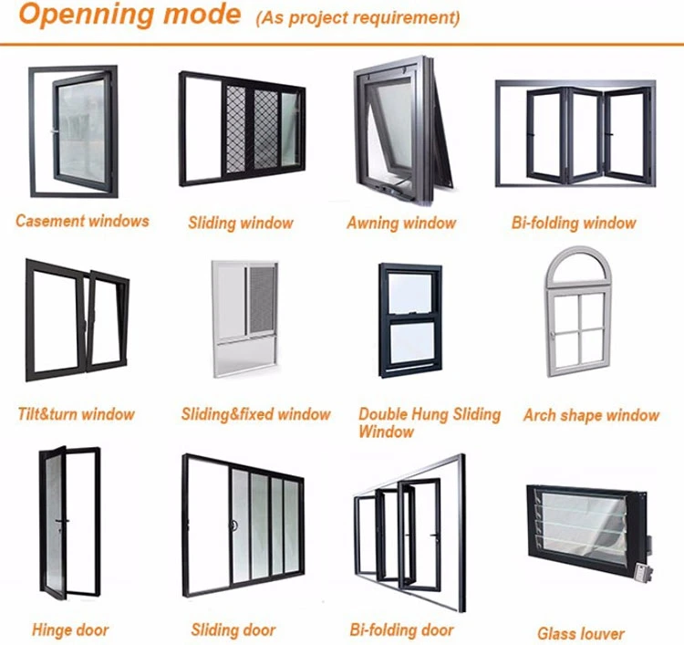 Powder Coating White Color Aluminum Alloy Frame Casement Window with Tempered Glass