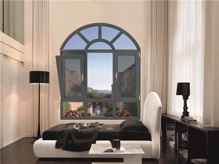White French Round Top Casement Window Arch Glass Window Aluminum Fixed Half Round Arch Window with Grid