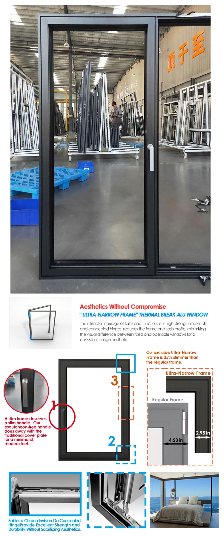 Replacement Latest Design Burglar Proof Steel Tilt-Wash Opening Tilt and Turn Aluminium Casement Windows