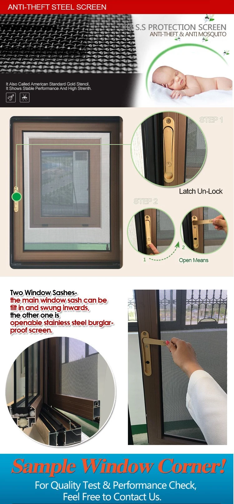 Boston Wood Grain Burglar Proof Double Glazed Aluminum Casement Tilt Turn Window with Concealed Hinge