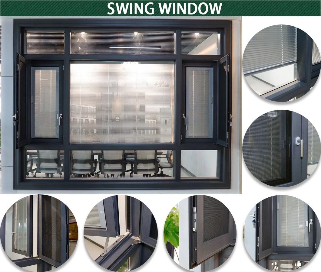 Foshan Factory Fire Proof Tempered Glass Aluminum Casement/French Window with Insect Screen