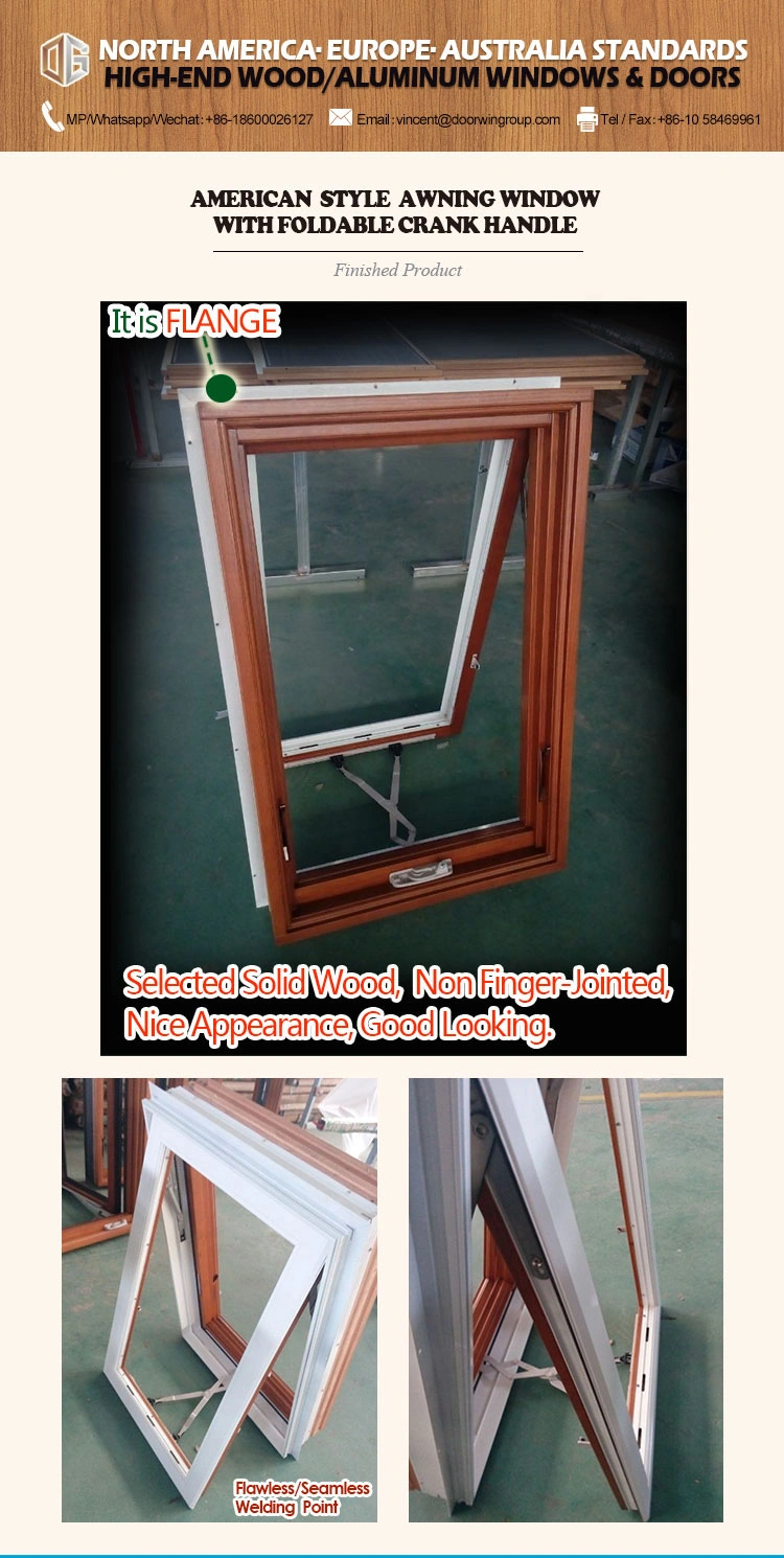American Casement and Awning Window with Foldable Crank Handle, Timber Window with Exterior Aluminum Cladding