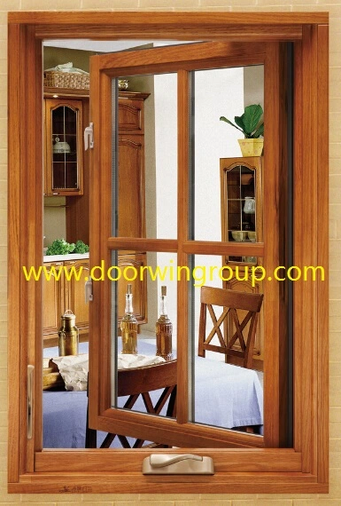 American Style Aluminum Wood Casement Windows, Perfect Solid Red Oaken Wood Aluminum Tilt & Turn Casement Windows