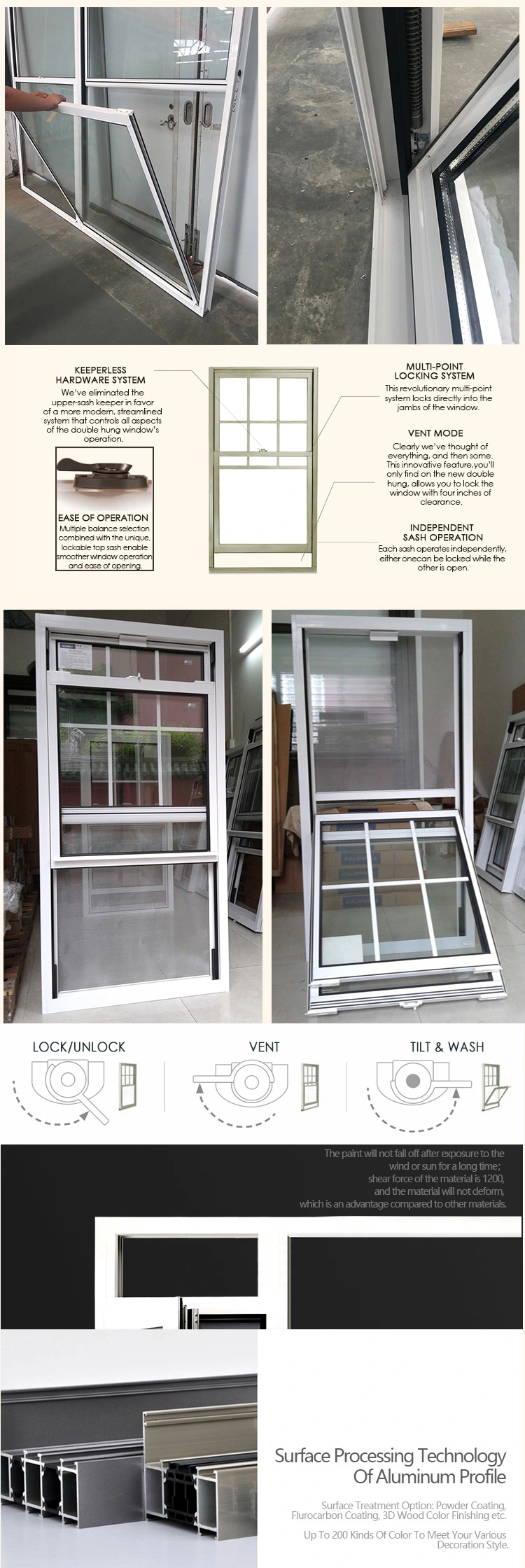 American Style Thermal Break Aluminum Single Hung Window Ultra Large Sliding Sash Window