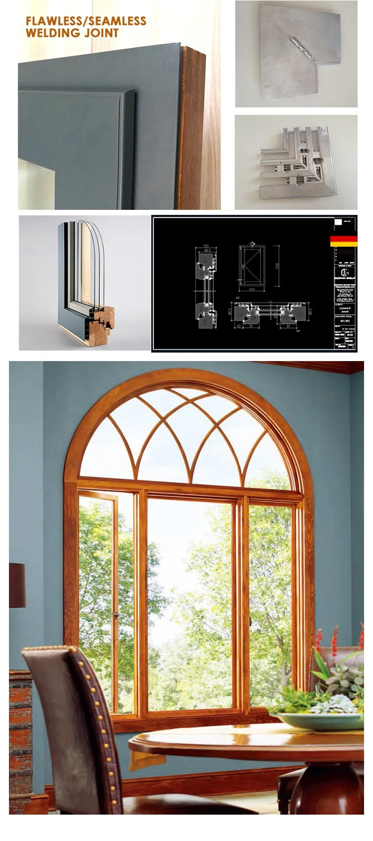 Doorwin Perfect Thermal Break Aluminum Clad Wood Casement Outswing Outward Open Cheap House Windows
