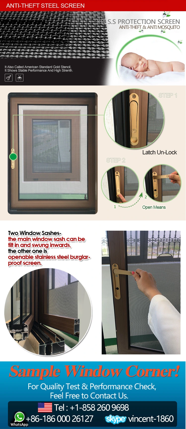 Wood Grain Burglar Proof Window