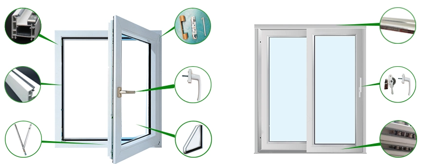 Thermal Insulation Grey UPVC Windows Screen Replacement French Door