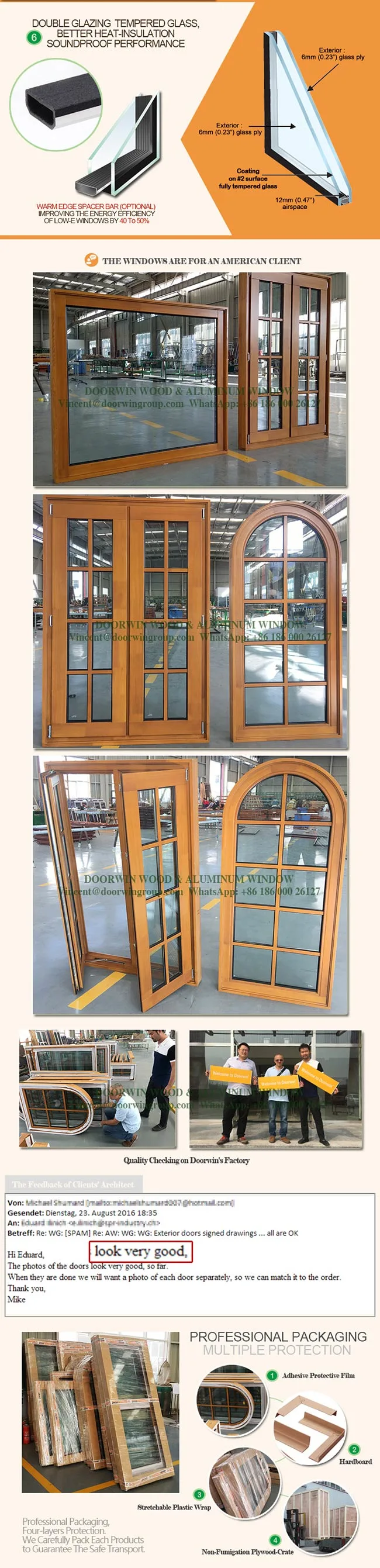 Grille Round-Top Casement Window Solid Pine Wood Larch Wood Window