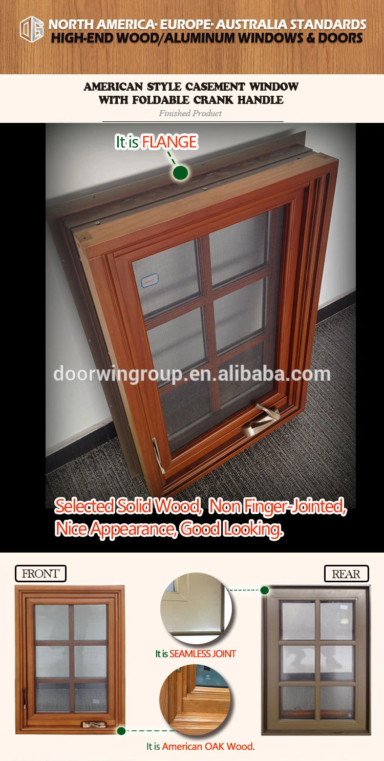 American Style Oak Timber Aluminium Casement Window with Crank Handle Adopted Igcc/SGCC Glasses Powder Coated Crank Window