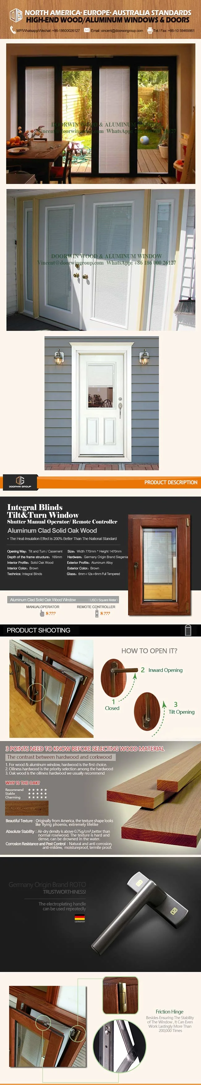Aluminum Clad Wood Casement Window Built-in Blinds Integral Shutter Inward Opening Window Afghan Client