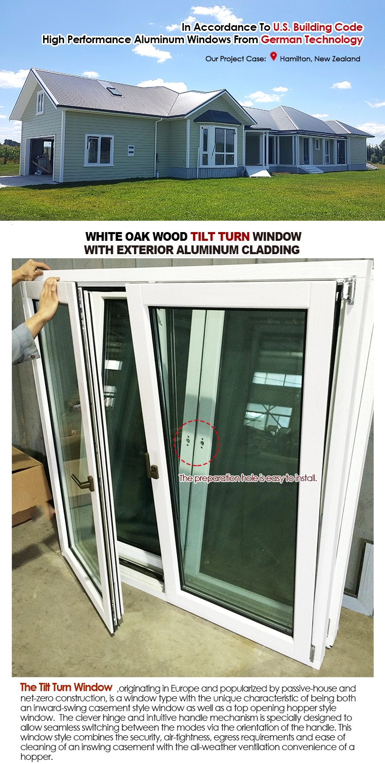 Aluminum Wood Italia Standard Window Manufacturer European Standard Solid Wood Aluminum Tilt and Turn Window