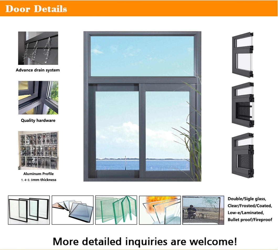 New Design Double Glazed Windows for House Aluminium Toughened Glass Sliding Doors Hurricane Impact Windows