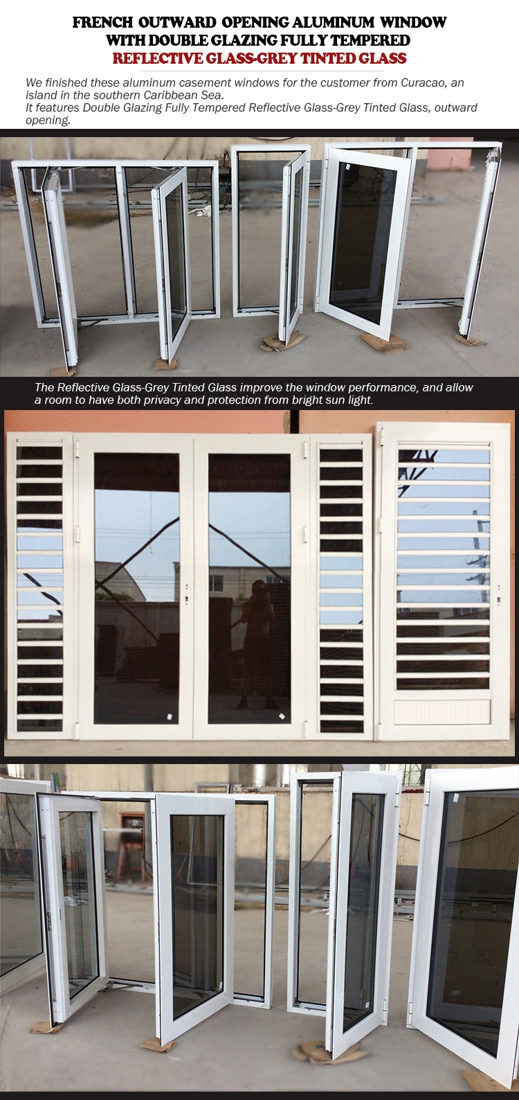 Aluminum French Outward Opening Window with Reflective Glass