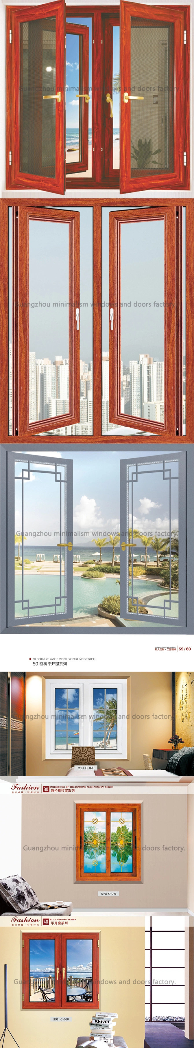 Aluminium Swing Window Open Outside with Double Glass for Buildings