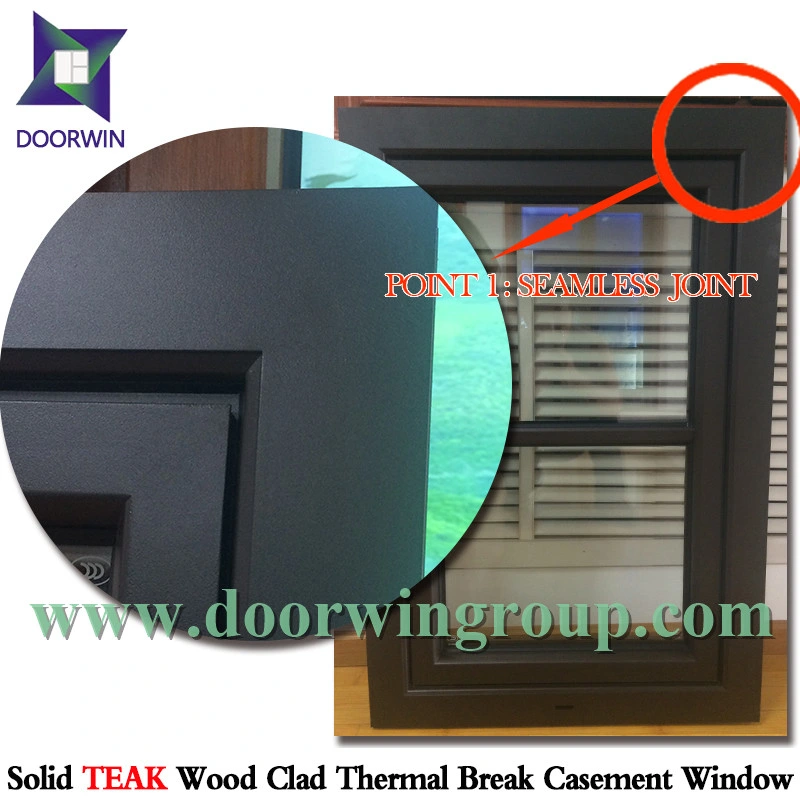 Top Quality Solid Teak Wood Aluminum Tilt Turn Window, Inward Opening Reflective Glass Aluminum Casement Window