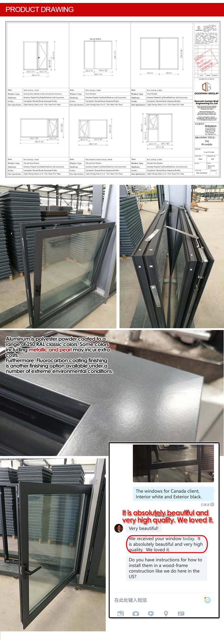 Two Way Opening Double Glazed Tempered Aluminium Tilt Turn Windows Philippines