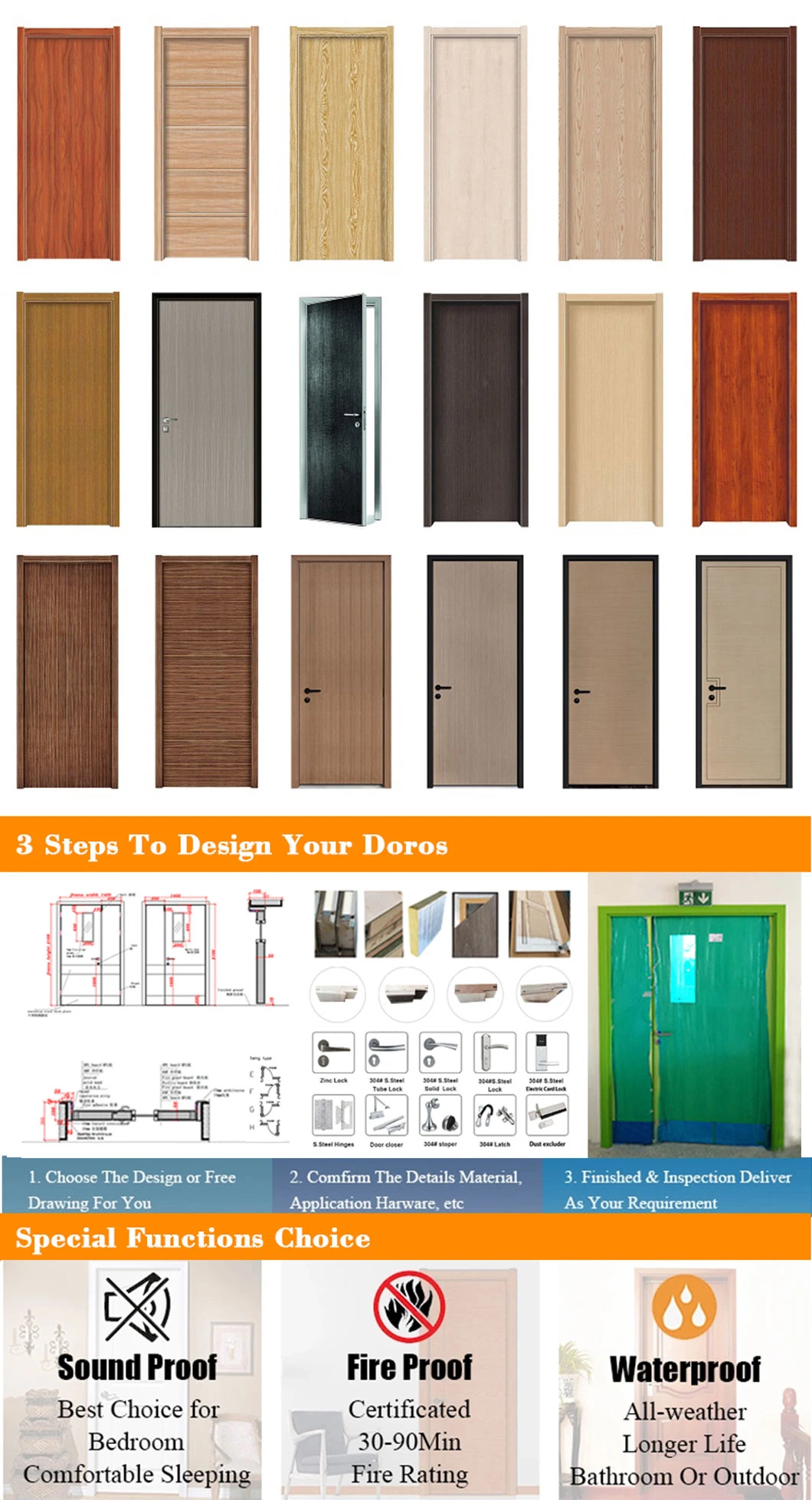 New Settings Wholesale Entry Wooden Door Window Frame Design Hospital Doors and Rooms