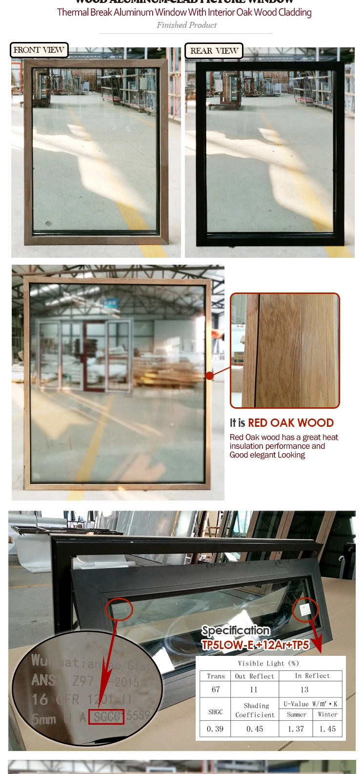 Red Oak Wood Clad Aluminum Picture Window