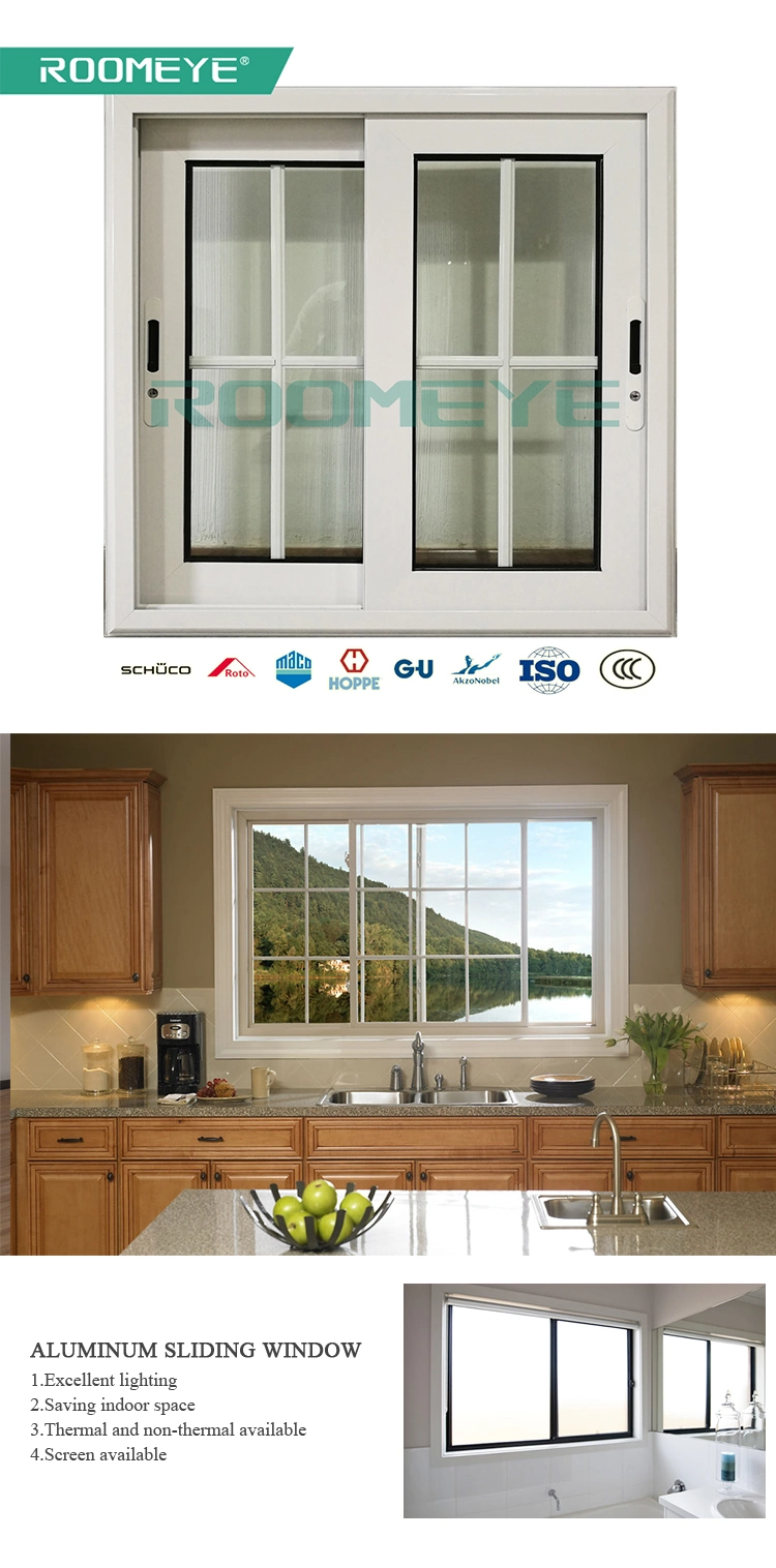 As2047 Double Glazed Windows Aluminium Frame Sliding Glass Window with Mosquito Net