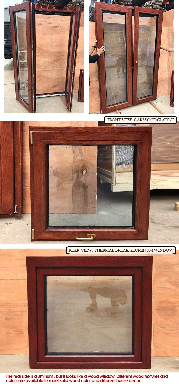 Aluminum Clad Solid Oak Wood Window Casement Window