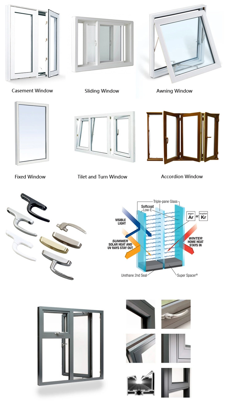 Double Glazed Glass Door/Aluminum Entrace Windows and Door Grills Design with Inside Blinds