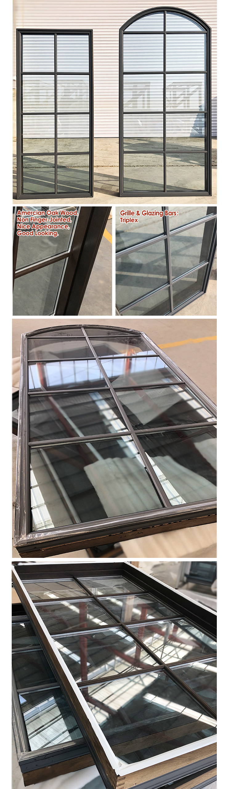 High Performance Wood Window with Aluminum Profile Triplex Grill Designed Fixed Window