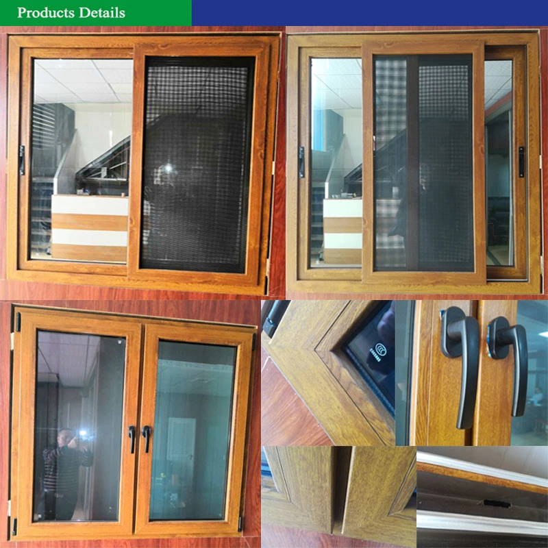 Guangzhou Doors and Windows Wooden Color PVC Sliding Double Glazed Window