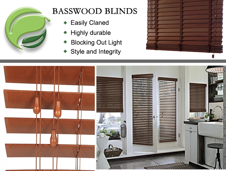 Classic European Blind Basswood Venetian 50mm Wooden Window Shades