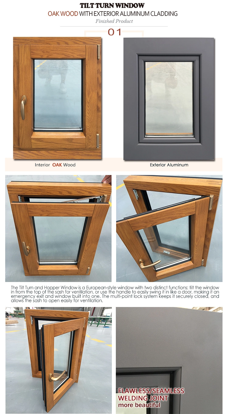 Oak Wood Aluminum Clad Tilt Turn Casement Window