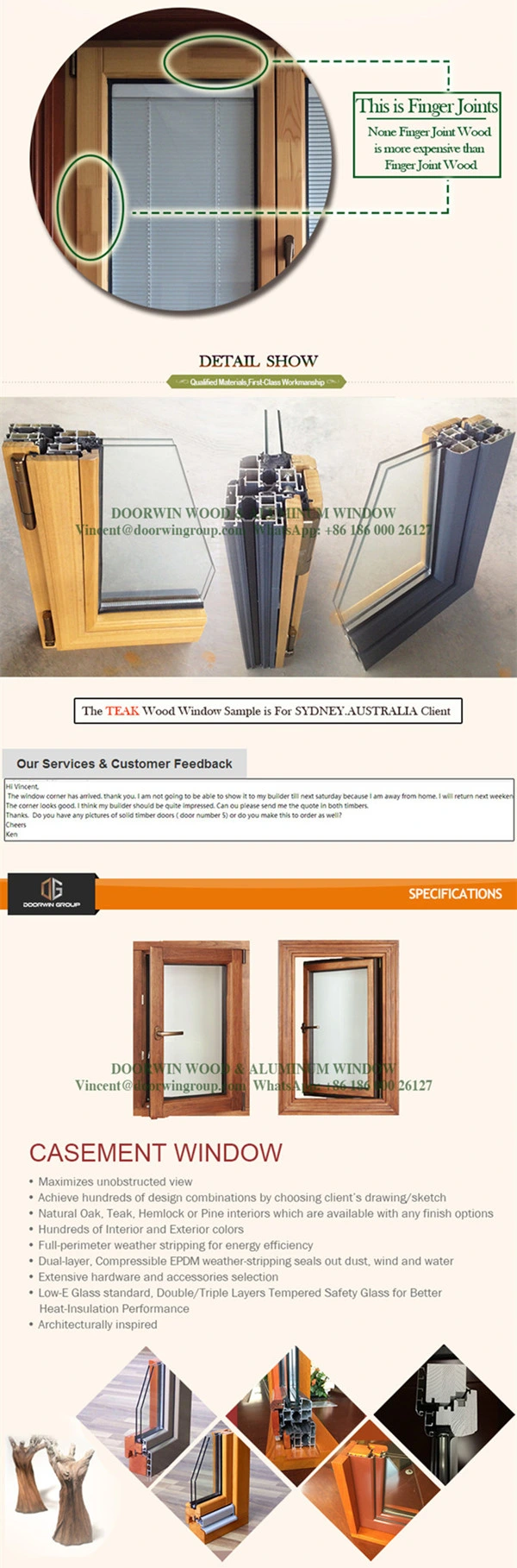 Superior Imported Good Quality Solid Wood Casement Window, Interior Wood with Exterior Aluminum Alloy Window