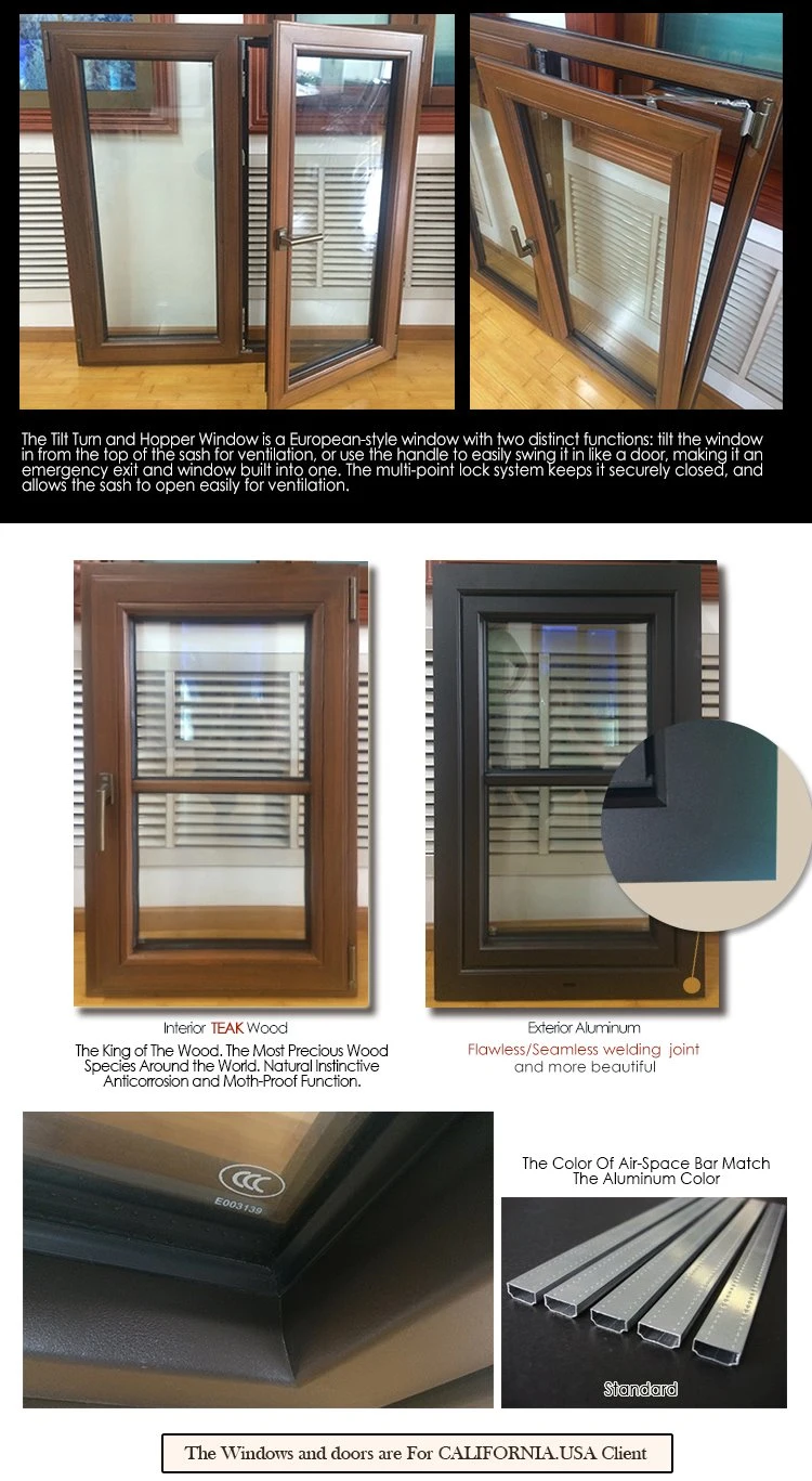 Teak Wood Clad Aluminum Casement Window