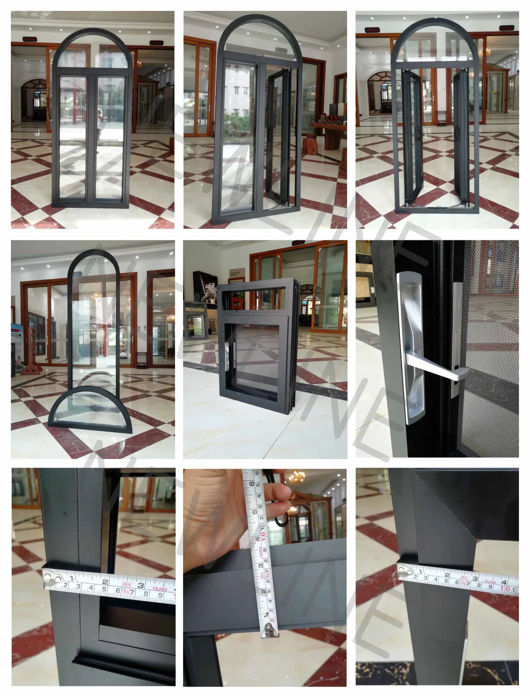 Arched Round-Top Casement Window/ Aluminum Window with Grill Design